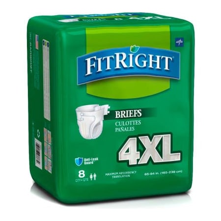 Medline Medline FitRight Cloth-Like Bariatric Briefs for Waist Size 65"-94", Beige, 8/Bag BARIBRIEFH